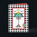 Chag Chanukkah Sameach Hanukkiah Card<br><div class="desc">A colourful spinning dreidel is under a Hanukkiah and Magen David wishing Chag Hanukkah Sameach!  Interior is bordered and coordinated for your writing pleasure.  ~ karyn</div>