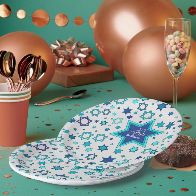 Chag Sameach Star Personalized Paper Plate (Multi)