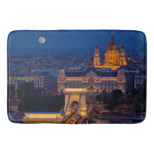 Chain Bridge and Full Moon at Night Bath Mat