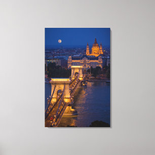 Chain Bridge and Full Moon at Night Canvas Print