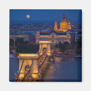 Chain Bridge and Full Moon at Night Magnet