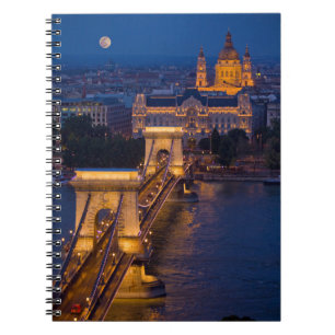 Chain Bridge and Full Moon at Night Notebook