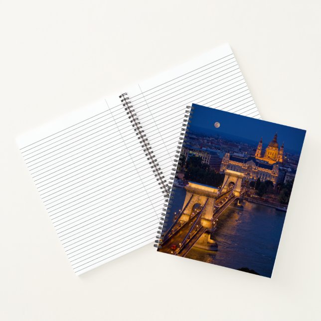 Chain Bridge and Full Moon at Night Notebook (Inside)