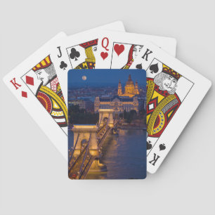 Chain Bridge and Full Moon at Night Playing Cards