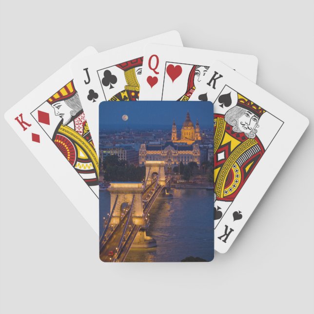 Chain Bridge and Full Moon at Night Playing Cards (Back)