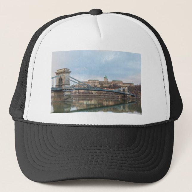 Chain Bridge with Buda Castle Hungary Budapest Trucker Hat (Front)