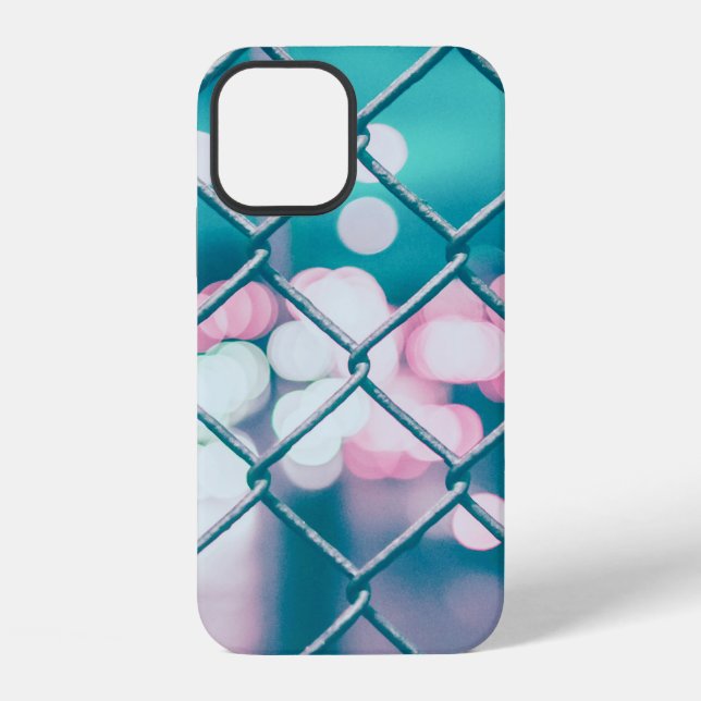 CHAIN LINK FENCE WITH BOKEH LIGHTS iPhone CASE (Back)
