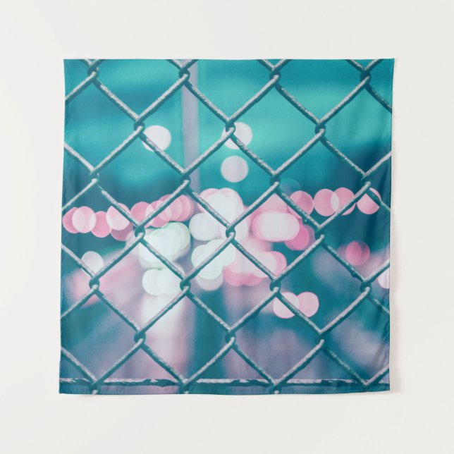 CHAIN LINK FENCE WITH BOKEH LIGHTS TAPESTRY (Front)