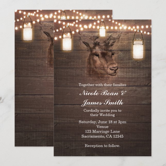 Chaîne de cerf Lumières et invitation de mariage e (Devant / Derrière)