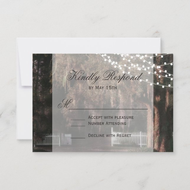 Chaîne de lumières Cartes RSVP de mariage en chêne (Devant)