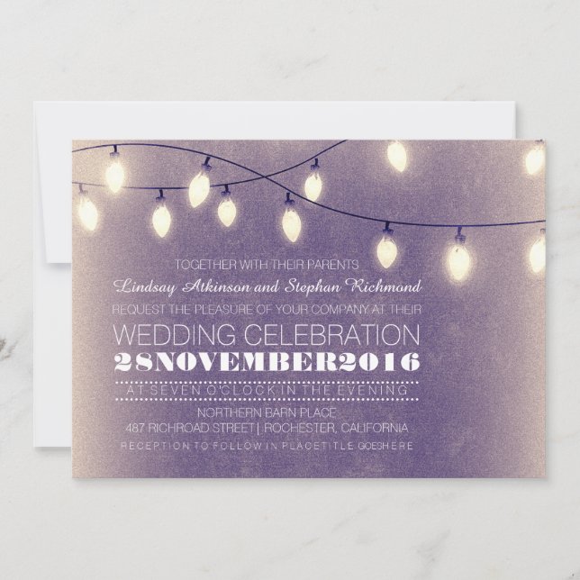 chaîne de lumières invitations de mariage modernes (Devant)