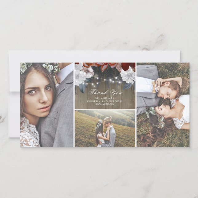 Chaîne Florale rustique éclaire Merci Mariage bois (Devant)