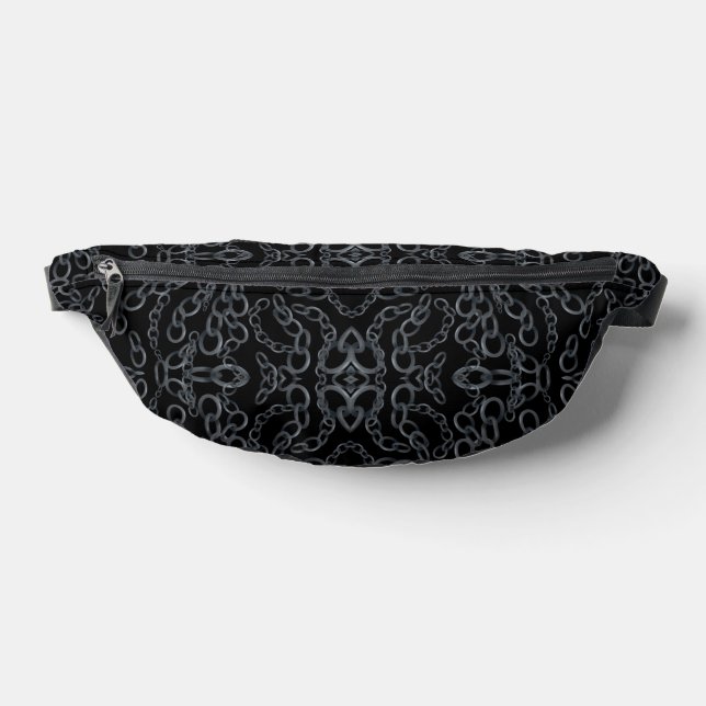 Chained Abstract Mirrored Image Gray On Black Art  Fanny Pack (Lay Down)