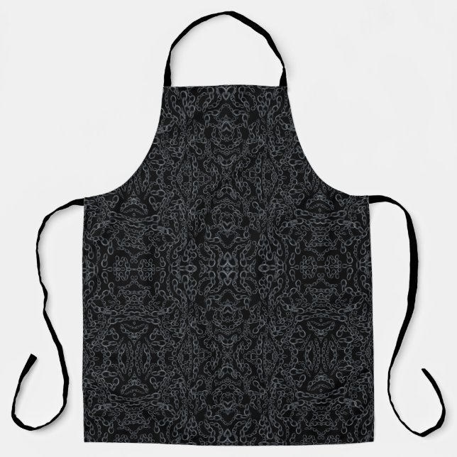Chained Abstract Mirrored Image Grey On Black Art Apron (Front)
