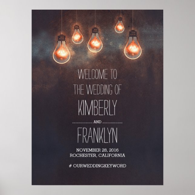 Chaînes d'ampoules Mariage Affiche de bienvenue (Devant)