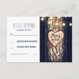 Chaînes de lumière Carved Coeur mariage RSVP Carte