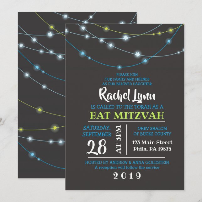 CHAÎNES DE STARS Bar Bar Mitzvah Invitation (Devant / Derrière)