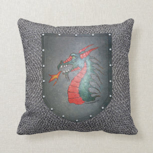 Chainmail Metal Shield Dragon Throw Pillow