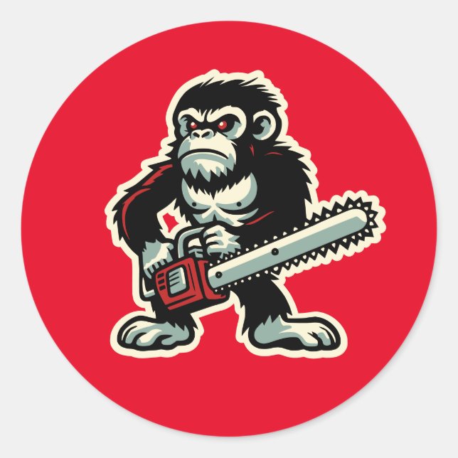 Chainsaw Chimp Classic Round Sticker (Front)