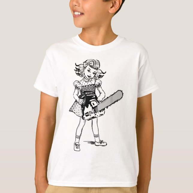 Chainsaw Girl Punk Goth Horror Fan T-Shirt (Front)