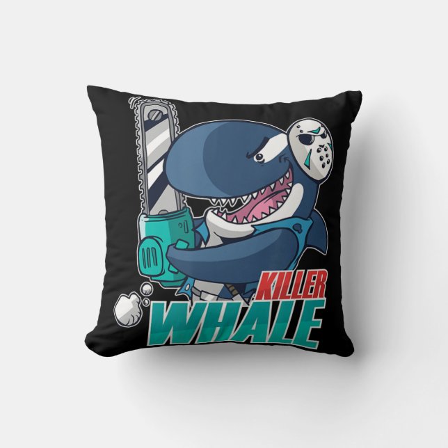 Chainsaw Killer Whale Costume Fun Orca Halloween  Throw Pillow (Front)