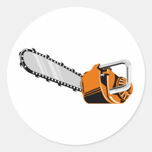 chainsaw retro style classic round sticker