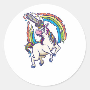 Chainsaws unicorn comes to kill fun gift T-Shirt Classic Round Sticker