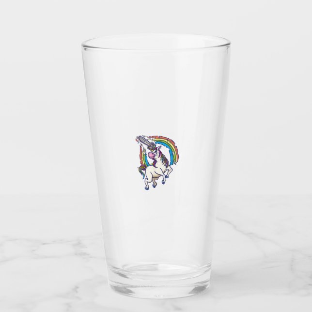 Chainsaws unicorn comes to kill fun gift T-Shirt Glass (Front)