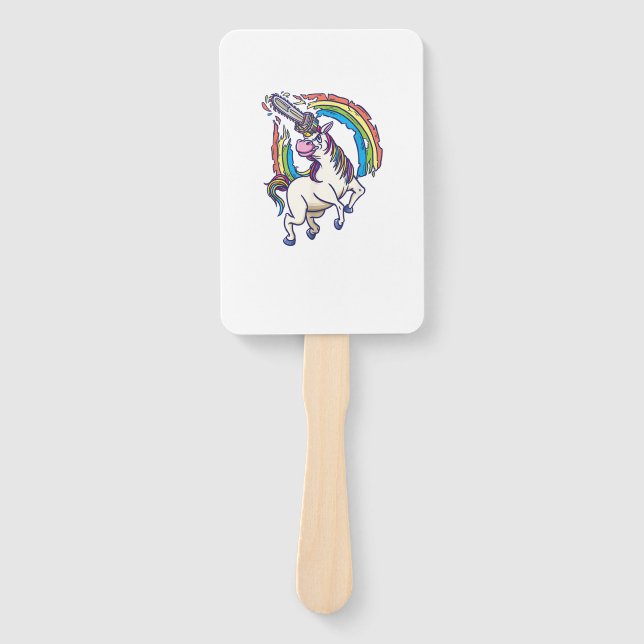 Chainsaws unicorn comes to kill fun gift T-Shirt Hand Fan (Front)