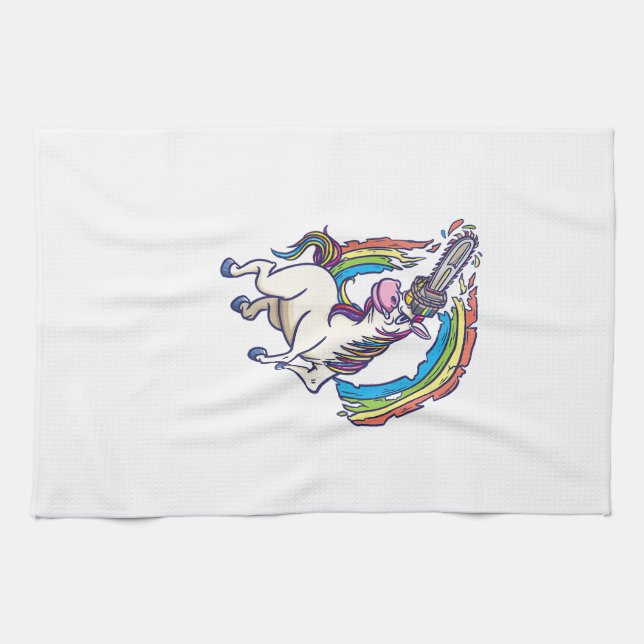 Chainsaws unicorn comes to kill fun gift T-Shirt Kitchen Towel (Horizontal)