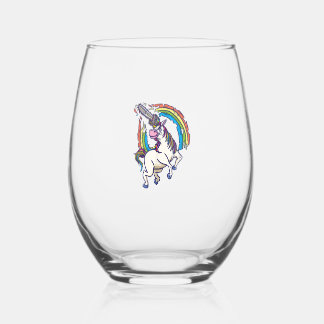 Chainsaws unicorn comes to kill fun gift T-Shirt Stemless Wine Glass