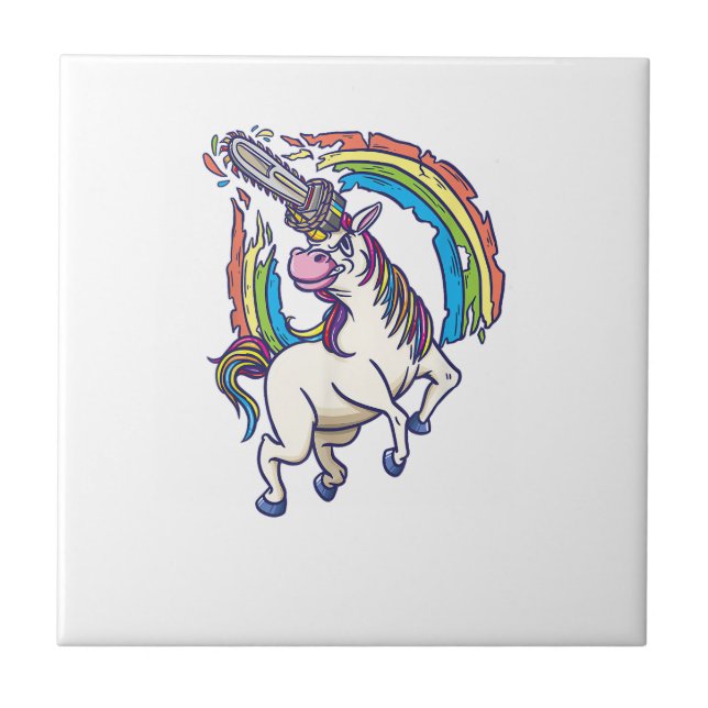 Chainsaws unicorn comes to kill fun gift T-Shirt Tile (Front)