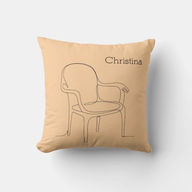 Chair of Support Line Art - Warm Boho Accent Throw Pillow (Front)