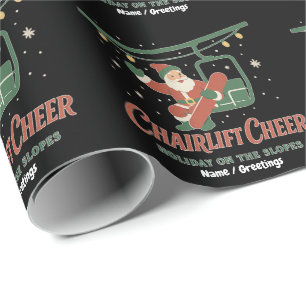 Chairlift Cheer Santa Retro Snowboard Christmas Wrapping Paper