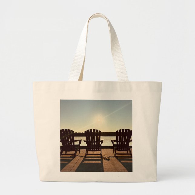 Chairs by the lake large tote bag (Front)