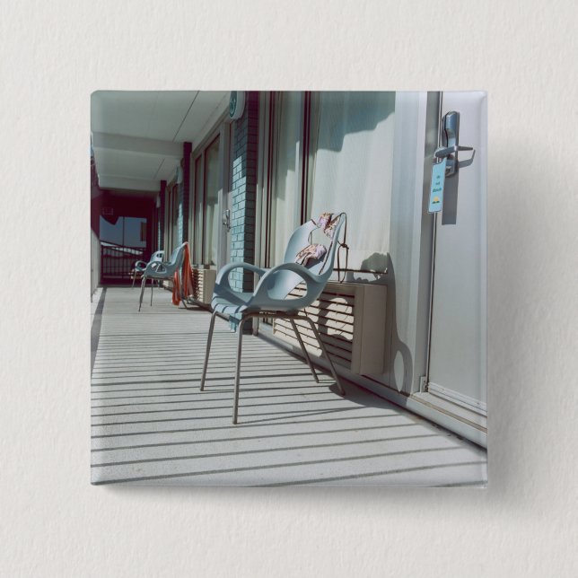 Chairs Outside Beach Hotel Rooms 2 Inch Square Button (Front)