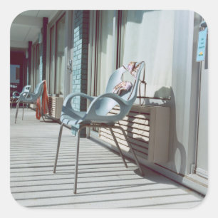 Chairs Outside Beach Hotel Rooms Square Sticker