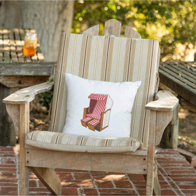 Chaise de plage rouge et blanc Thème Oreiller (Chaise)