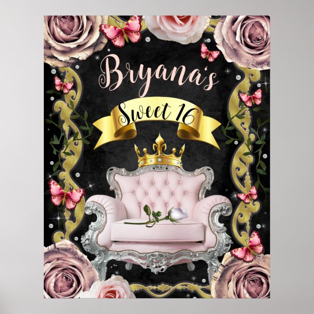 Chaise rose Rose Papillons Affiche de bienvenue do (Devant)