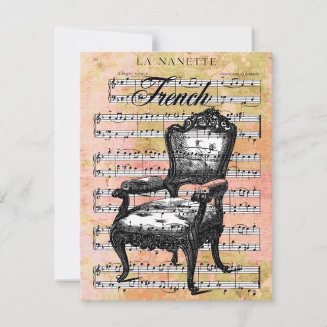Chaise vintage et Invitations de musique (Devant)