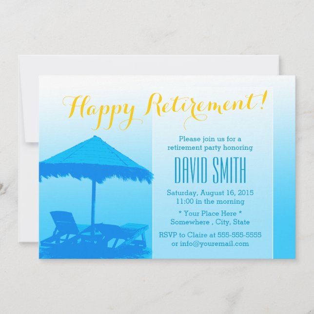 Chaises de plage Bleu Invitations de la partie de  (Devant)