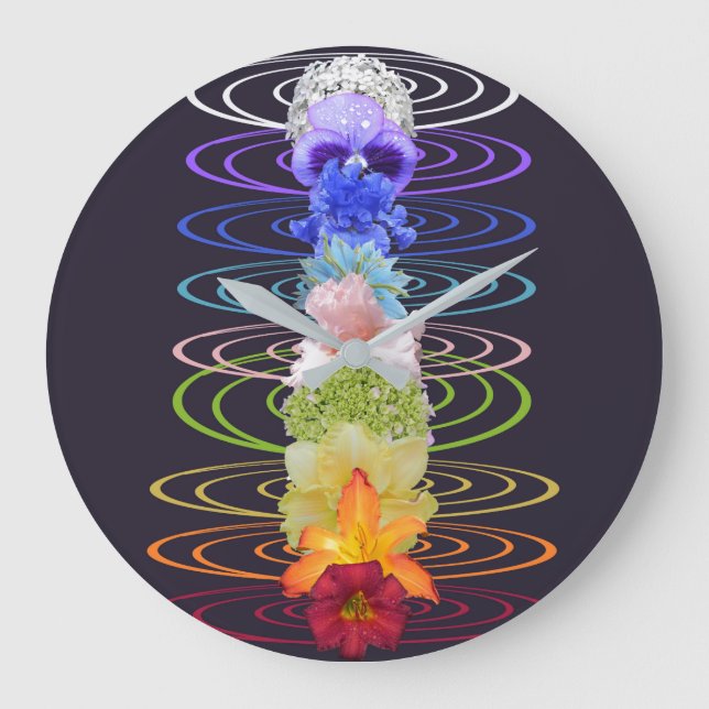 Chakra Colours in Floral Flowers Large Clock (Front)