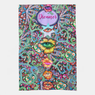 Chakra Floral Dreamer Colourful Unusual Mystical Kitchen Towel