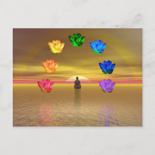 chakra golden colored background cosmos postcard