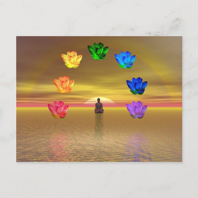chakra golden colored background cosmos postcard (Front)