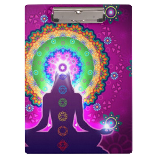 Chakra Meditation Floral Pattern Design Clipboard (Front)