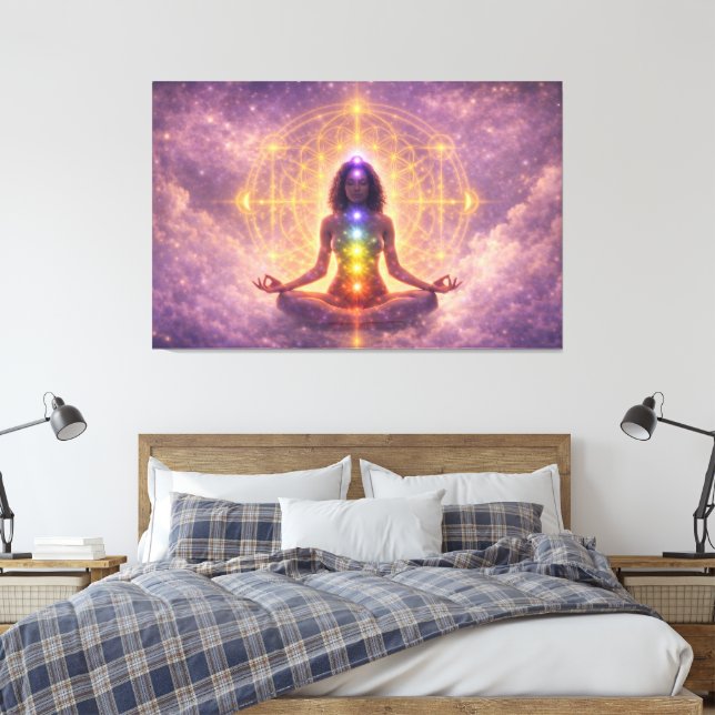 Chakra Meditation Stretched Canvas Wall Art (Insitu(Bedroom))