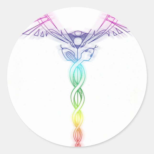 Chakra Rainbow Caduceus Classic Round Sticker (Front)