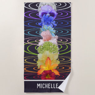 Chakra Rainbow Colourful Flowers Custom Beach Towe Towel