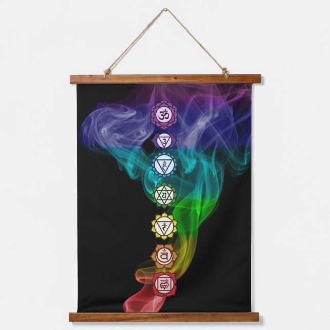 Chakra rainbow smoke Bold Black Hanging Tapestry (Front)